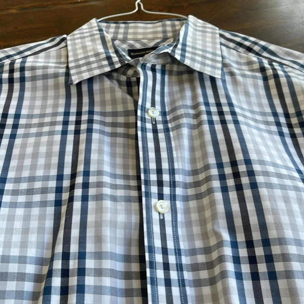 Banana Republic Men's Blue Plaid Shirt Cotton Classic Fit Button Front Size L